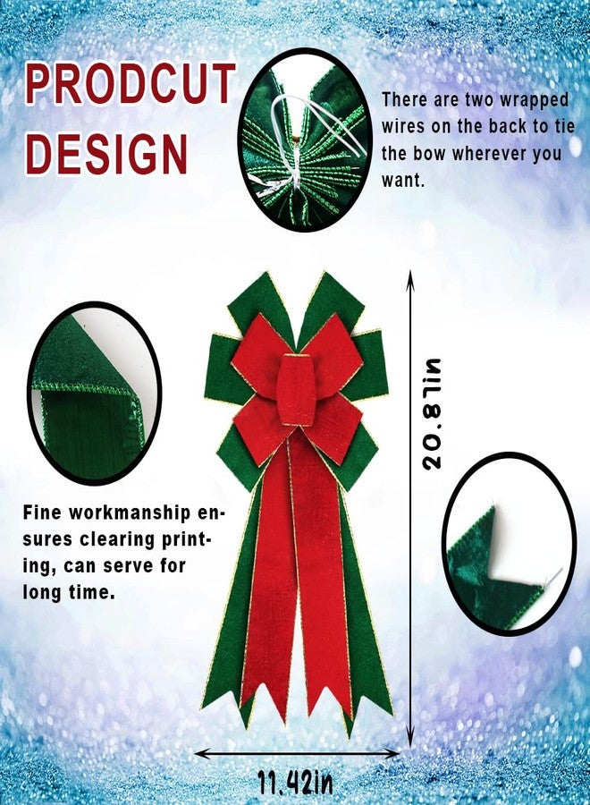 ABTOLS Large Christmas Bows for Wreath, Red Green Velvet Wreath Bow Christmas Green Bows for Front Door, Winter New Year Solid Color Burlap Ornament Tree Topper Bow for Xmas Indoor Outdoor Decor - Image 2